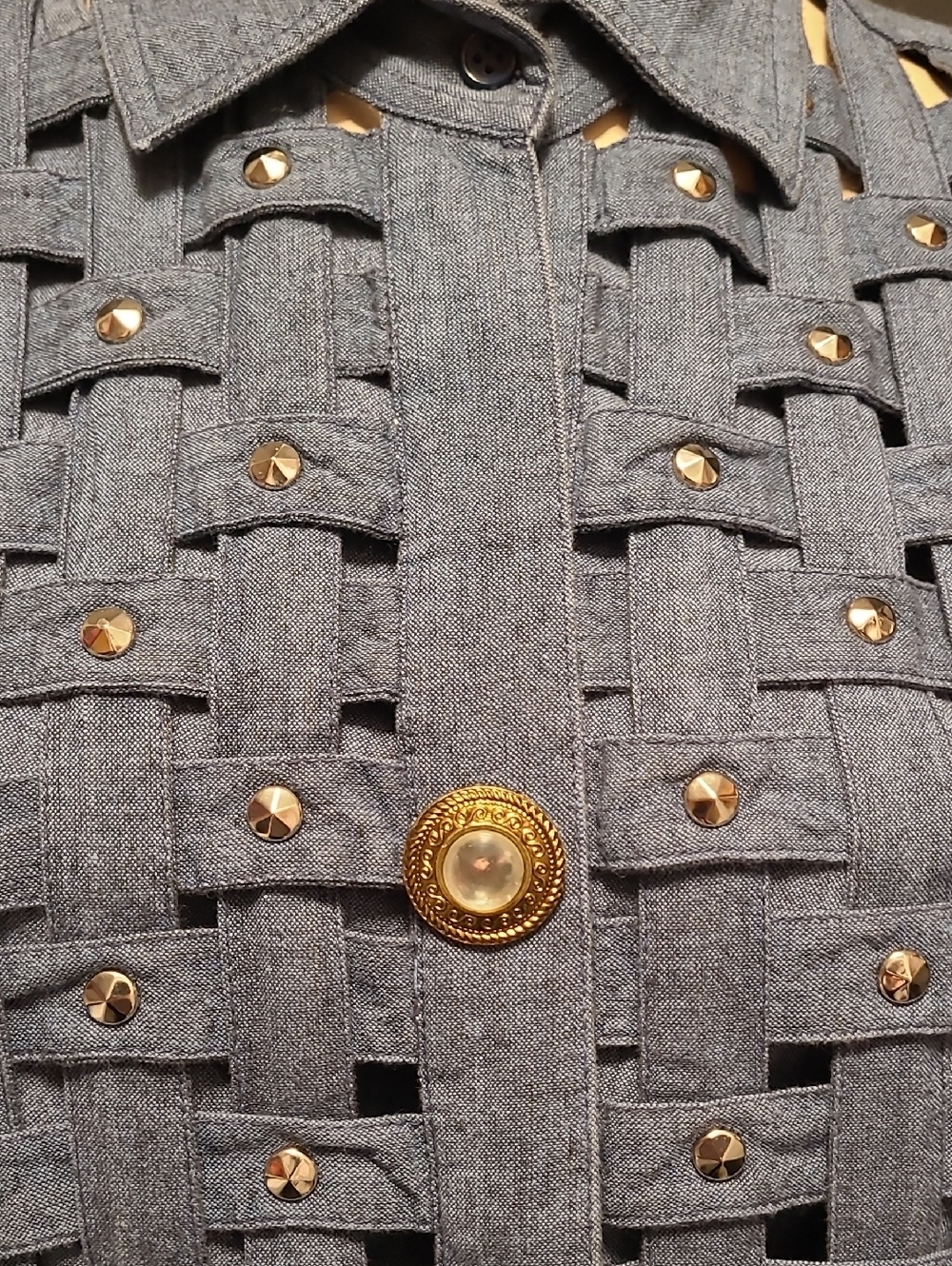 VINTAGE Blue Woven-Detail 3PC PANT SUIT - Picture 3 of 15